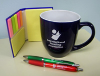 IRA post-its, pens, mug